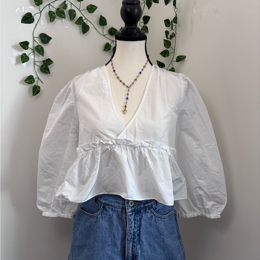 Sunday Best Aritzia Jinx White Peplum Blouse Size XS, Spring